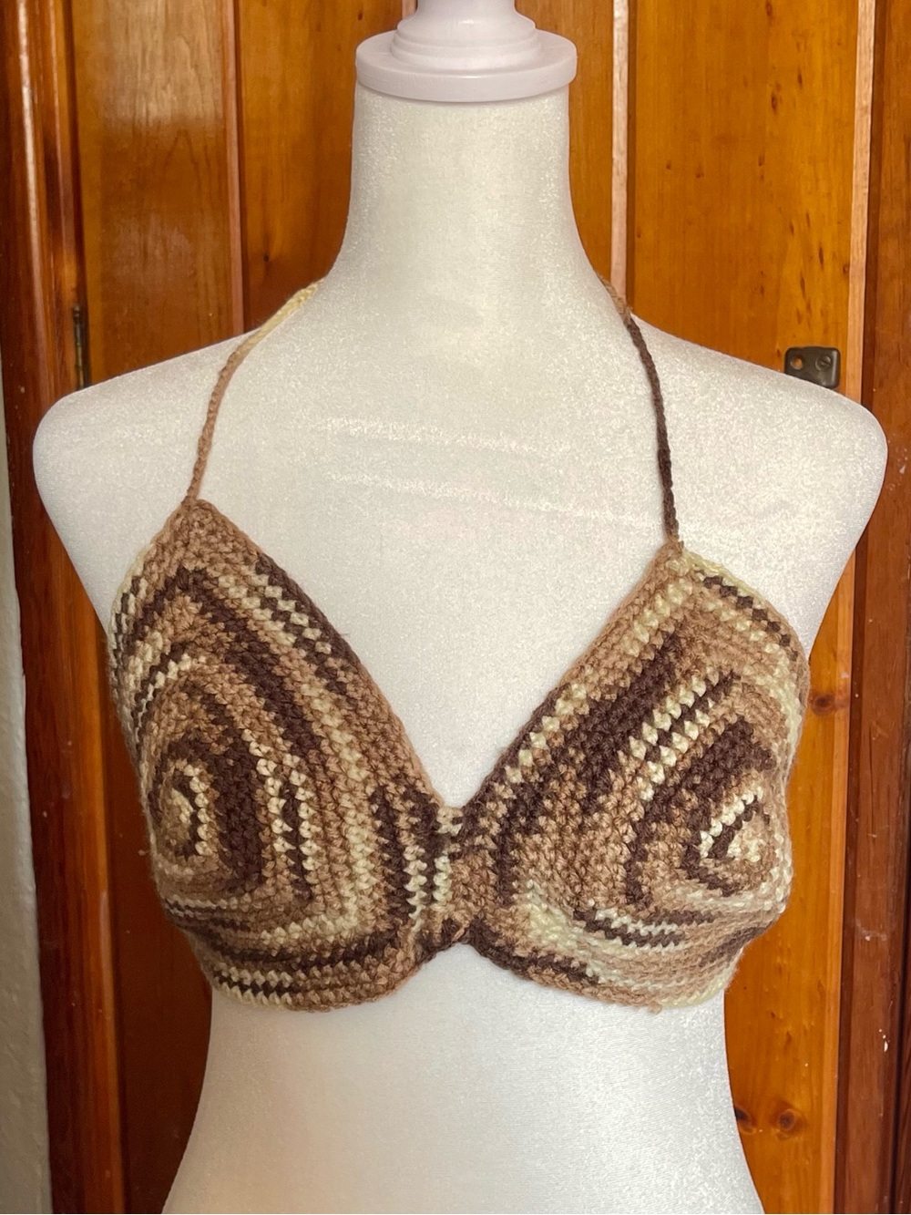 Handmade Crochet Brown Beige Tan Halter Top Size S-M